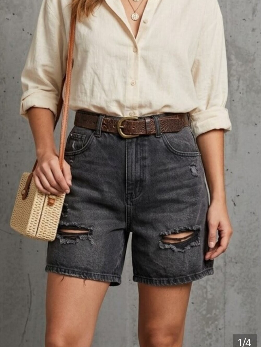 Black Distressed High-Waist Denim Shorts